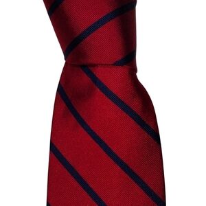 Brooks Brothers Makers Silk Necktie Mens Burgundy Navy Blue Striped Designer Tie
